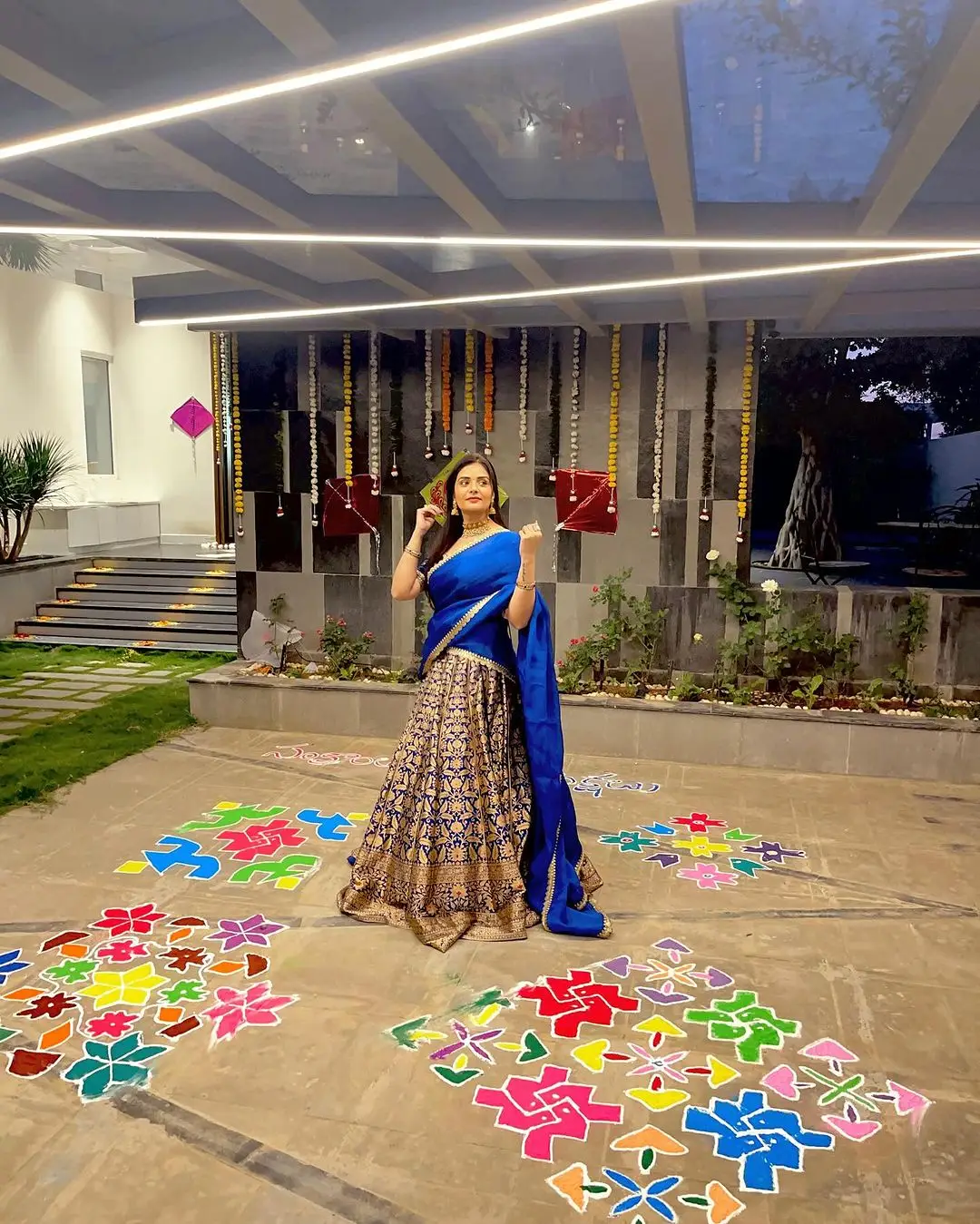 Indian TV Actress Sreemukhi in Traditional Blue Lehenga Choli